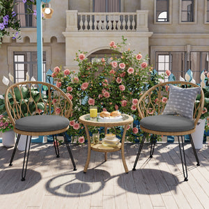 U_STYLE Outdoor Leisure Set with 2 Rattan Chairs & Glass Table