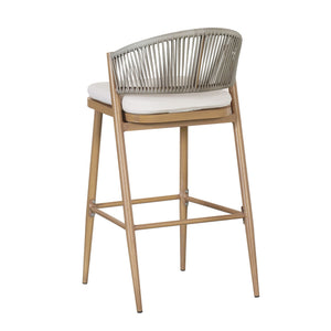 Outdoor Bar Height Metal Frame Counter Stools With Scallop Shaped Backrest & Water Resistant Cushions