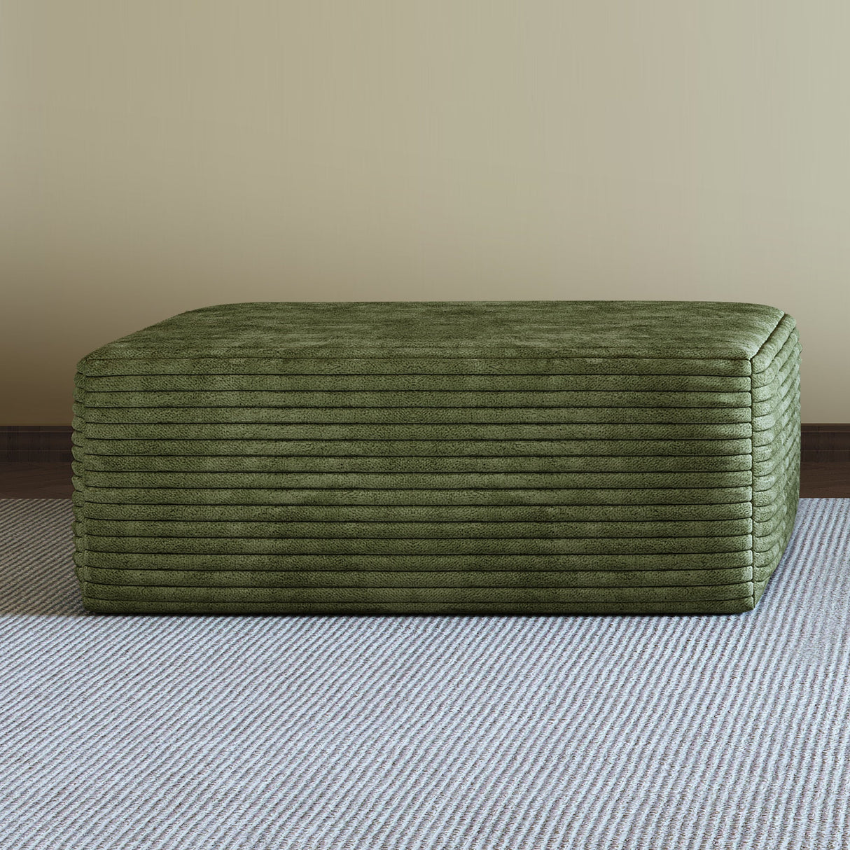 Green Plush Corduroy Sofa Ottoman