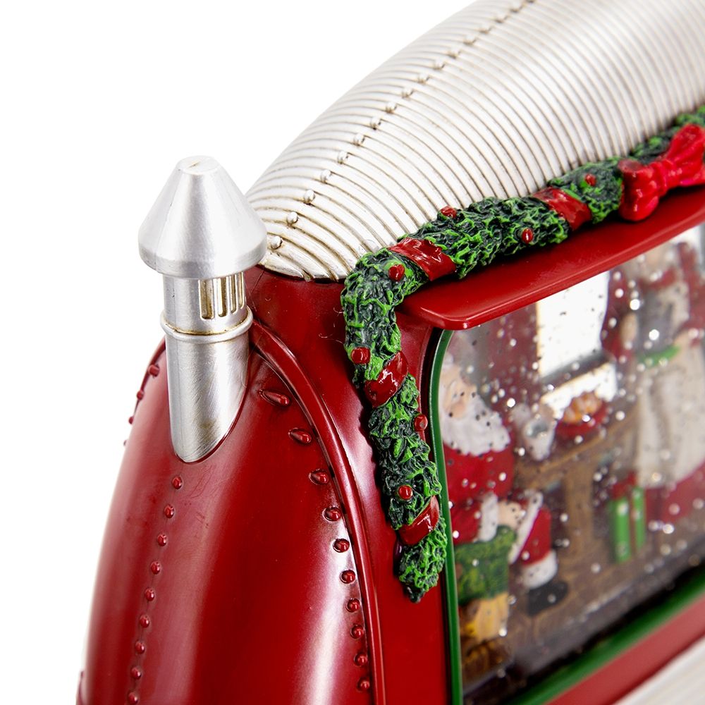 Christmas Plastic / Resin Camper With Mr & Mrs Santa Tea Time LED / Water Spinning / 2 Way Switch, 3*AA Required - Red