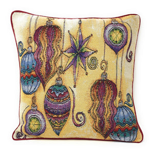 Set of 4 Pieces - Autumn Harvest Halloween & Christmas Ornaments Holiday Tapestry Throw Pillow Covers Bundle Pack - 16" x 16"