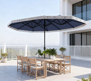 Spacious Extra Large Outdoor Umbrella, Rectangle Patio Umbrella, with Fringe and Crank Handle