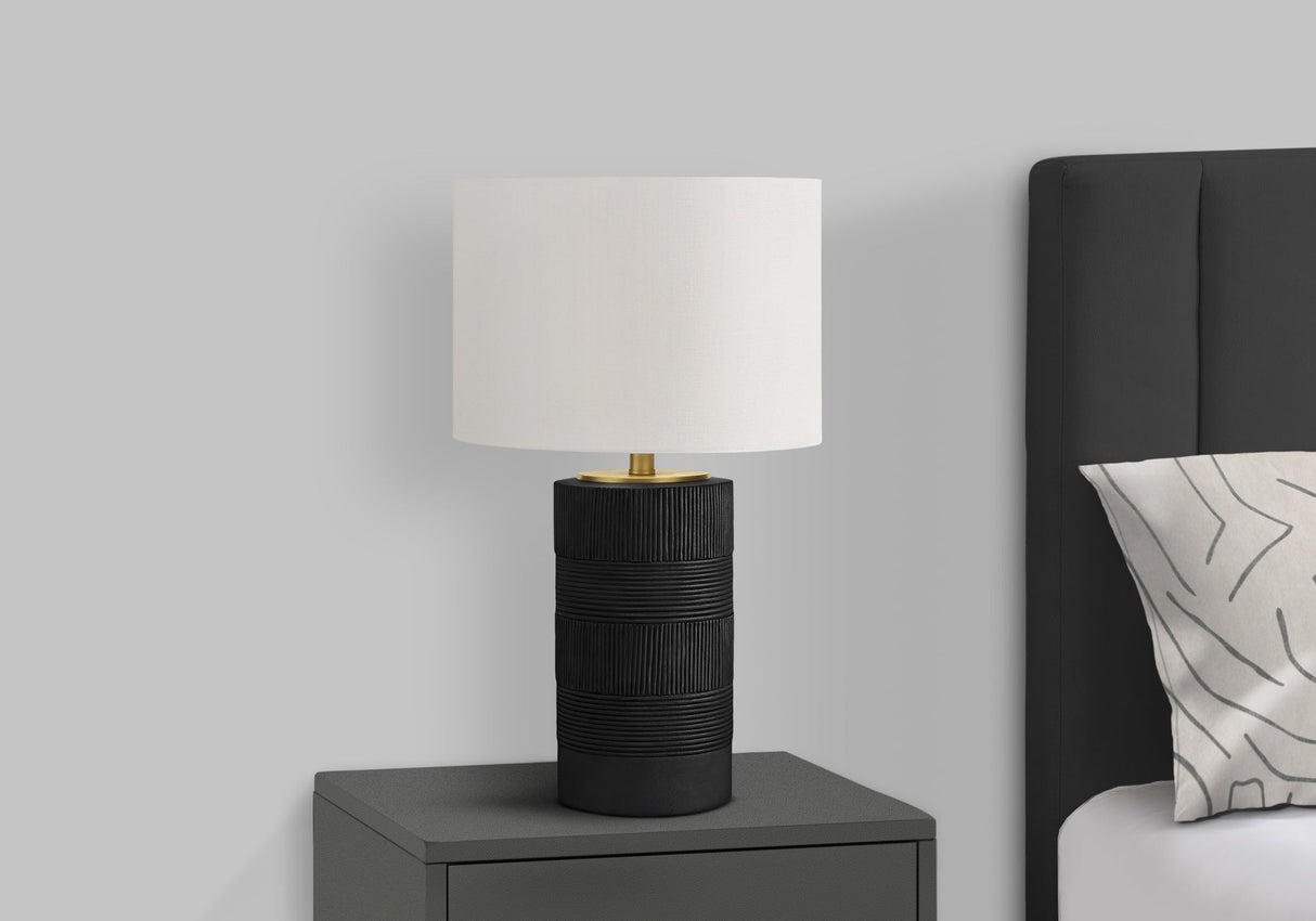 Contemporary Black Resin Table Lamp with Ivory Shade, 24 inches High