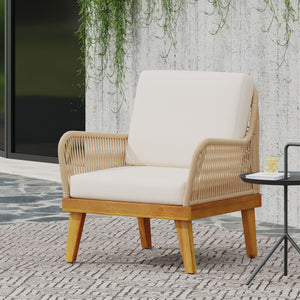 Outdoor Club Chair With Rope Weave Design - Teak