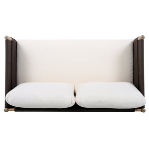 Outdoor Acacia Wood Loveseat with Diamond Rope Weave & Cushions, Light Teak