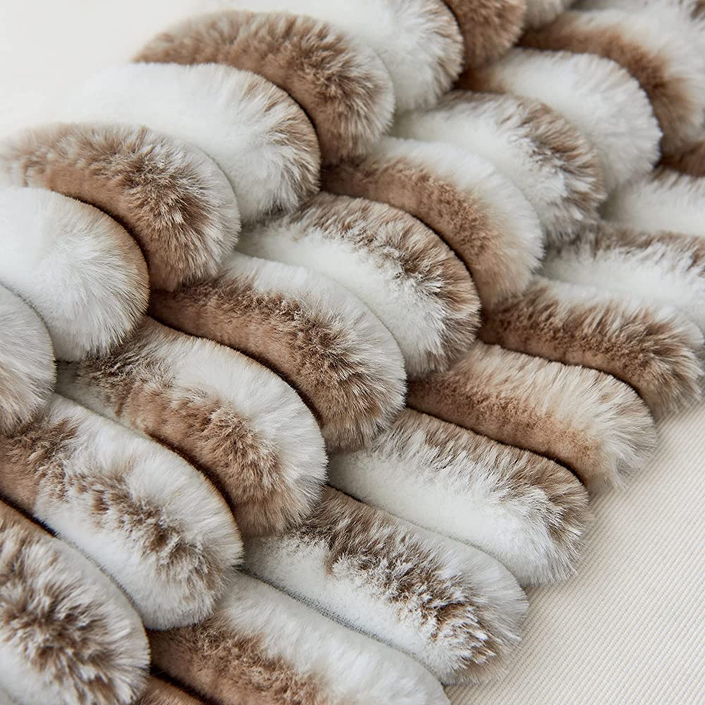 Coffee 18"x18" ribbed ombre faux fur throw pillow ultra-soft two-tone design luxury textured accent insert included