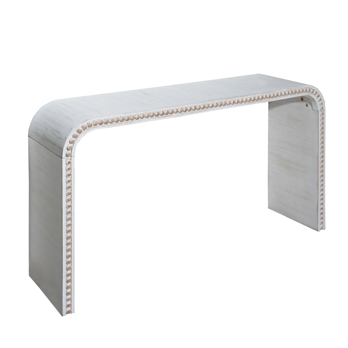 Washed white Console Table, 59in Entryway Table, Curved Waterfall-style Table,Console table with wood beads,Entrance Table for Entryway, Hallway, Living Room, Foyer, Corridor, Office