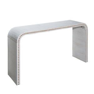 Washed white Console Table, 59in Entryway Table, Curved Waterfall-style Table,Console table with wood beads,Entrance Table for Entryway, Hallway, Living Room, Foyer, Corridor, Office