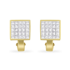 14K Yellow Gold 3-1/5 Cttw Princess Cut Diamond Â¾ Square Invisible Set Grid Huggy Style Omega Back Stud Earrings (G-H Color, VS1-VS2 Clarity)
