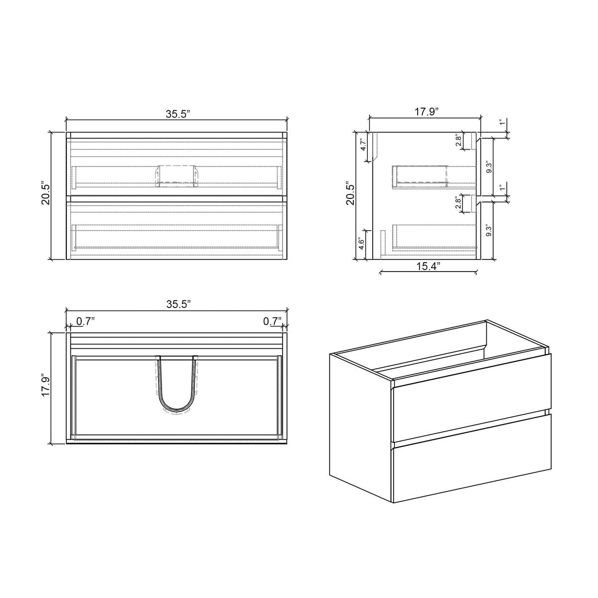 Alice - Bathroom Vanity With Large Storage, Sink Wall Mounted Floating Bathroom Vanity For Modern Bathroom, One-Piece Sink Basin Without Drain And Faucet