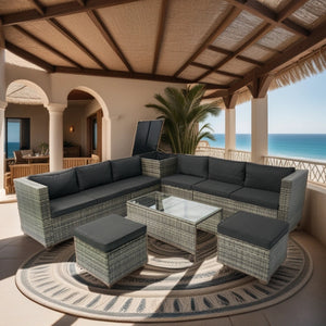 8 Piece Patio Sectional Wicker Rattan Outdoor Sofa Set with Storage Box