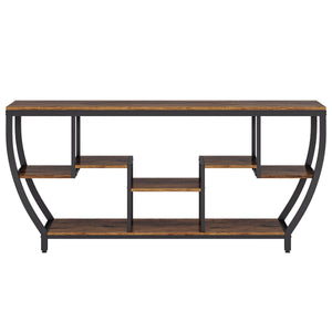 Extra Long Entryway Console Sofa Table With 7 Tier Shelves - Brown / Black