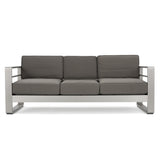 CAPE CORAL Contemporary 2 Seater Sofa with Metal Tray in Khaki Anodized Aluminum