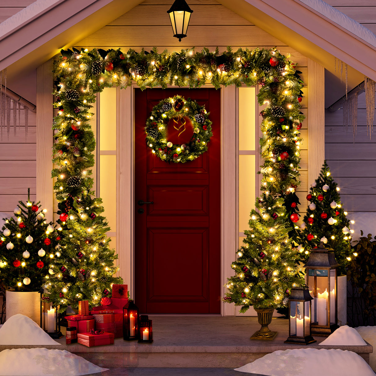 The 4-Piece Pre-Lit Evergreen Holiday Collection-4-Piece Set