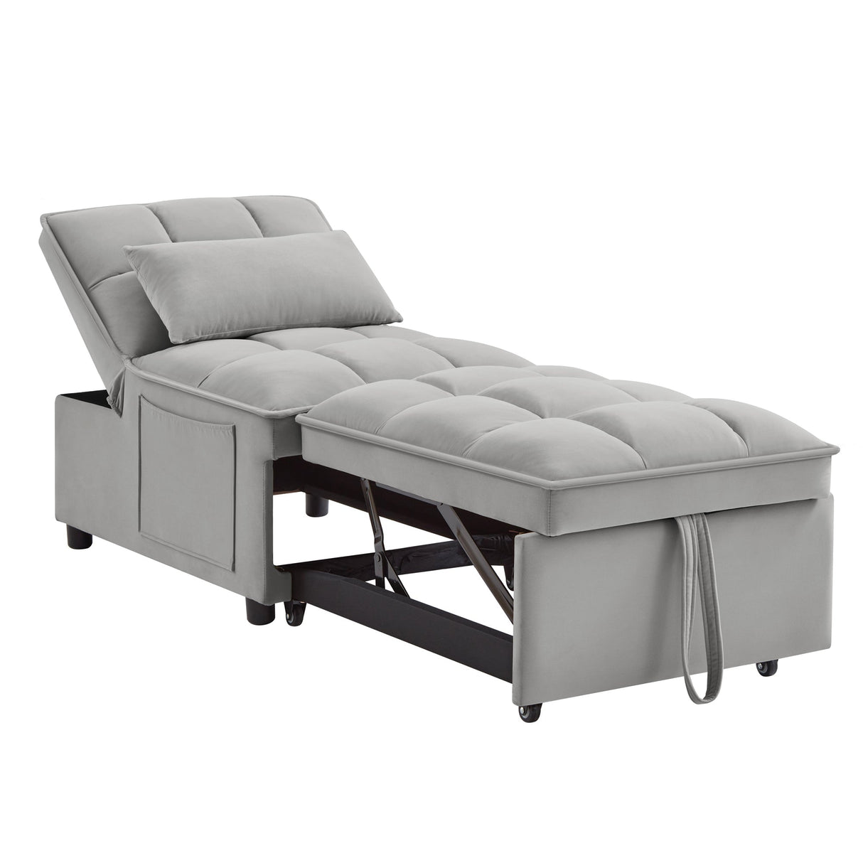 4 in 1 Multi-Function Single Sofa Bed with Storage Pockets - Gray