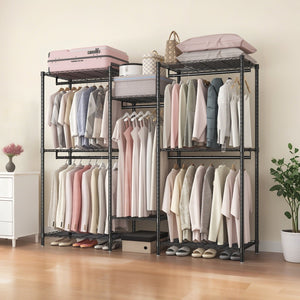 Heavy Duty Garment Rack With 8 Adjustable Wire Shelves And 5 Clothes Rails, Freestanding Closet Organizer Metal - Black