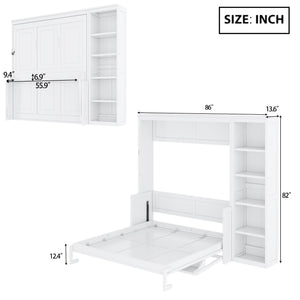Murphy Bed with Desk and Bookshelf - Solid Pine, Full & Queen Sizes