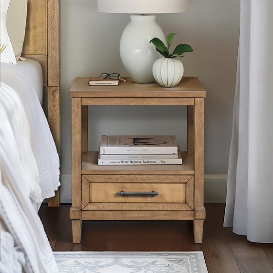 Nightstand with Bottom Drawer and Open Shelf