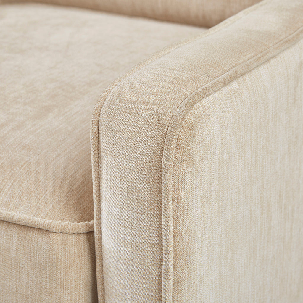 Upholstered Swivel Chair with Curved Armrest and Metal Base