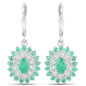 6.53 Carat Genuine Zambian Emerald and White Topaz .925 Sterling Silver 3 Piece Jewelry Set (Ring, Earrings, and Pendant w/ Chain)