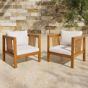 Set of 2 Outdoor Acacia Wood Club Chairs with Modern Square Arms