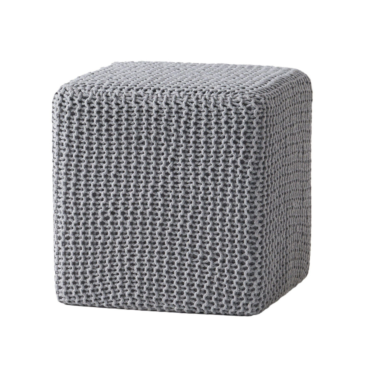 Chabani - Indoor Modern Knitted Fabric Cube Pouf Ottoman - Light Gray