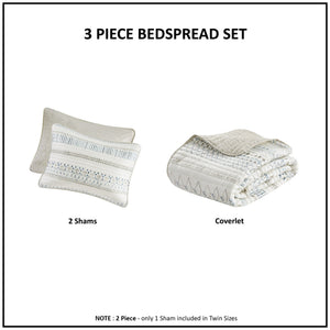 3 Piece Seersucker Quilt Set Taupe/Blue King/Cal King