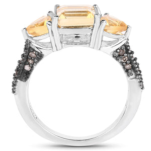 2.71 Carat Genuine Citrine and Champagne Diamond .925 Sterling Silver Ring