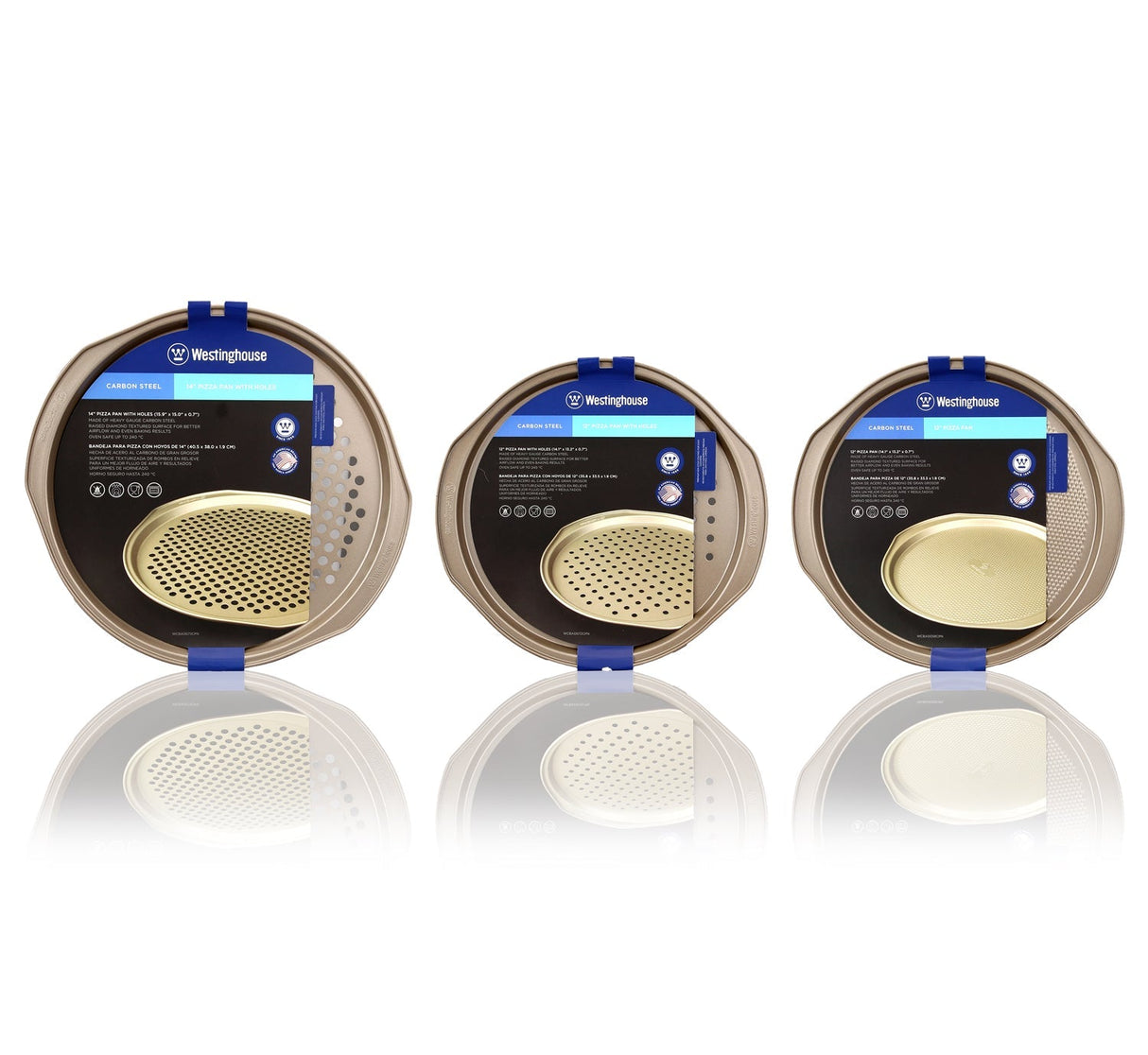 Pizza Pan Set, Carbon Steel, 3-pc (2x12" + 1x14" Pans)