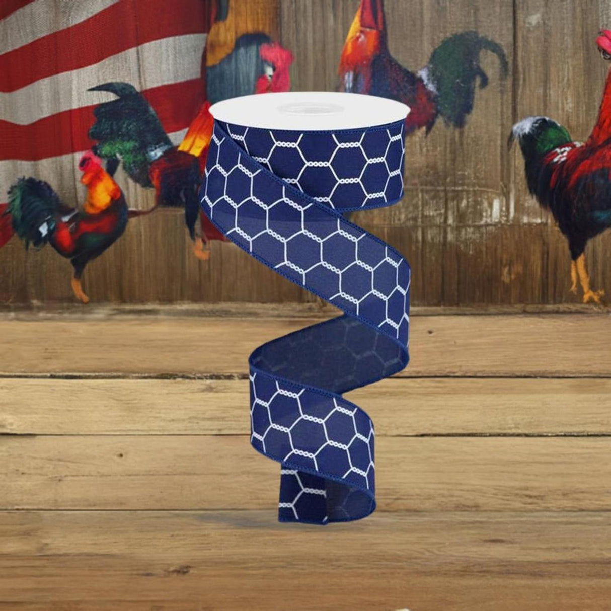 1.5" Chicken Wire Ribbon: Navy Blue (10 Yards)