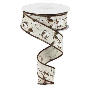 1.5" Cotton Pod Ribbon: Cream & White (10 Yards)
