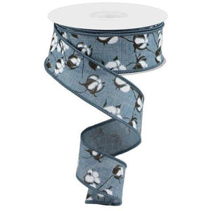 1.5" Cotton Pod Ribbon: Faded Denim & White (10 Yards)