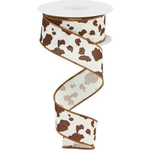 1.5" Cowhide Print Ribbon: Brown & White (10 Yards)