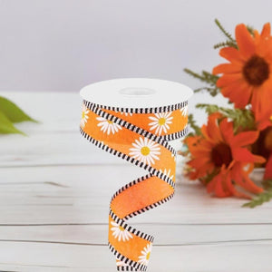 1.5" Daisy Stripe Royal Ribbon: New Orange (10 Yards)