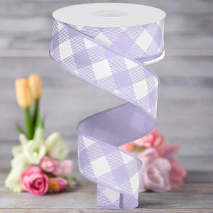 1.5" Diagonal Check On Royal Ribbon: Lavender & White (10 Yards)