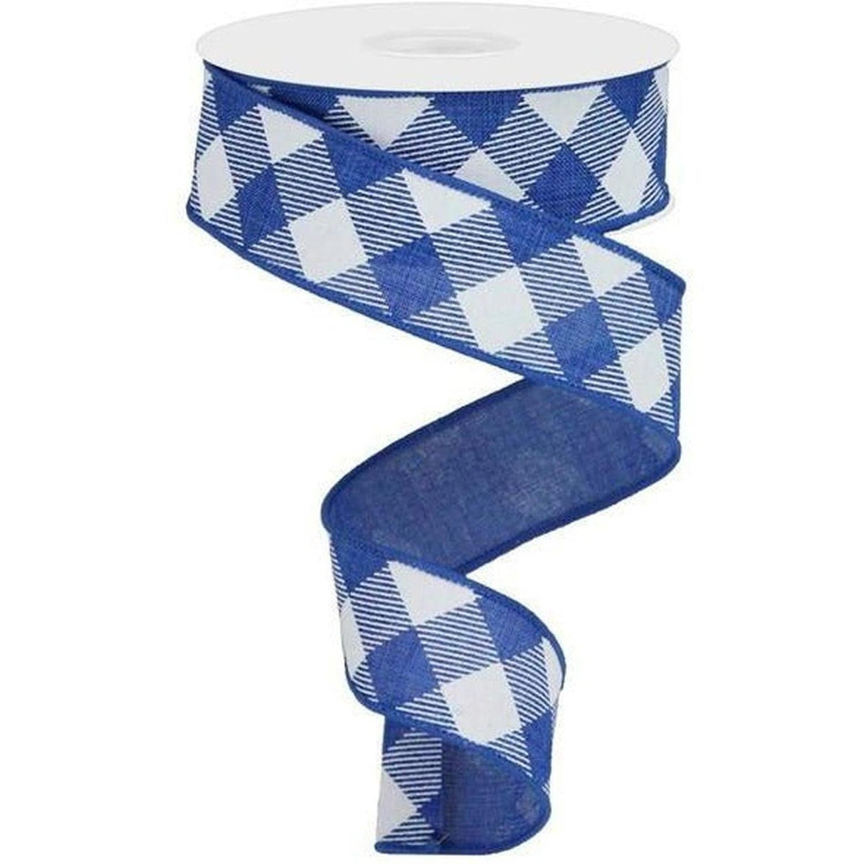 1.5" Diagonal Check On Royal Ribbon: Royal Blue (10 Yards)