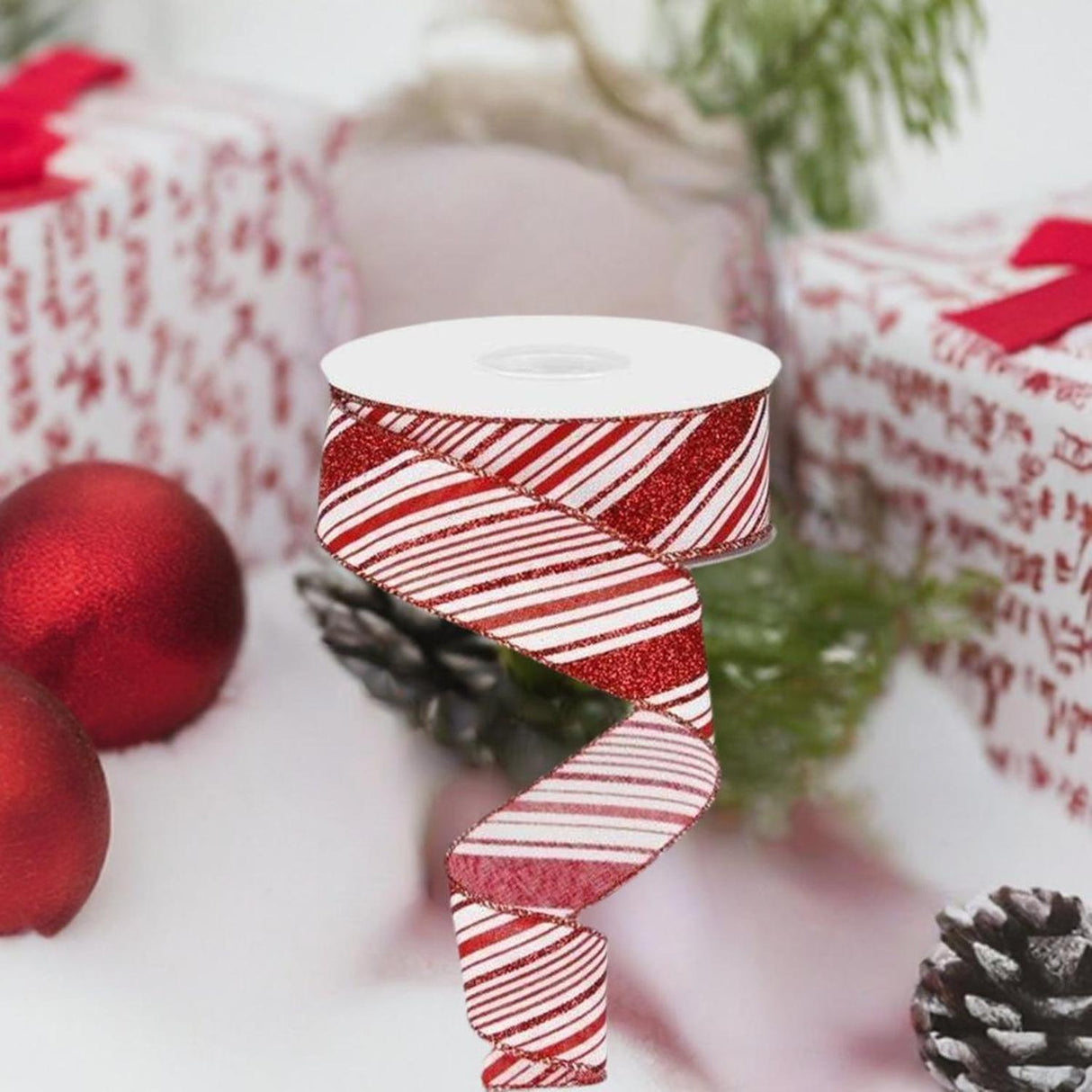 1.5" Diagonal Stripes Ribbon: Red (10 Yards)