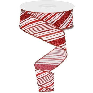 1.5" Diagonal Stripes Ribbon: Red (10 Yards)