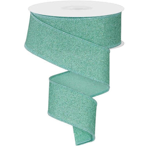 1.5" Fine Glitter on Royal Ribbon: Mint Green (10 Yards)