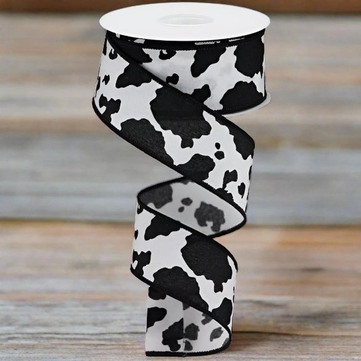 1.5" Fuzzy Cow Print Ribbon: Black & White (10 Yards)