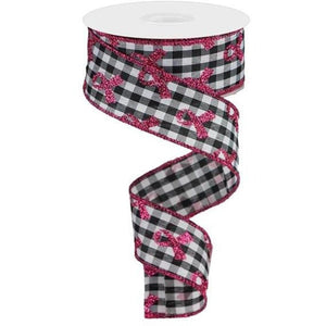 1.5" Gingham Cancer Ribbon: Black (10 Yards)