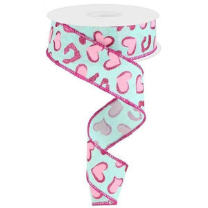 1.5" Heart Leopard Spots Ribbon: Mint Green (10 Yard)