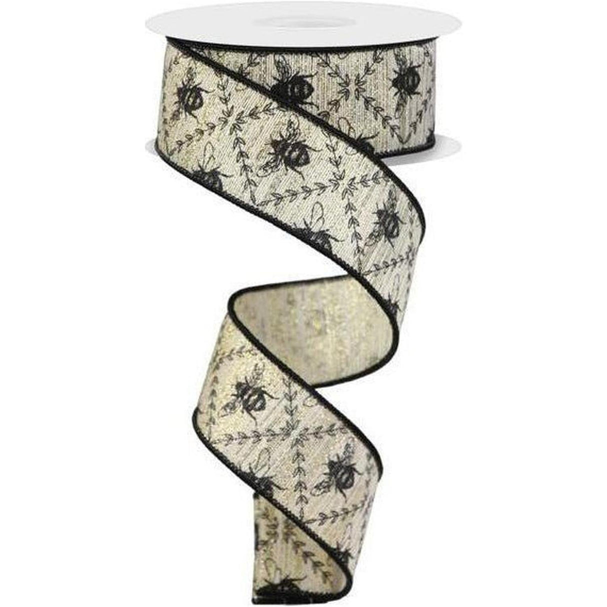 1.5" Honey Bee Trellis On Metallic Ribbon: Gold (10 Yards)