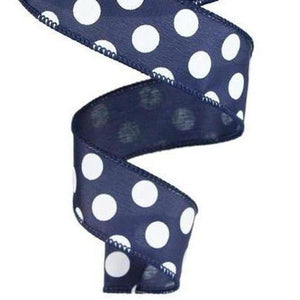 1.5" Large Polka Dot Ribbon: Navy Blue (10 Yards)