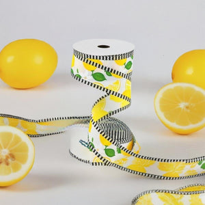 1.5" Lemon Thin Stripes Ribbon: White (10 Yards)