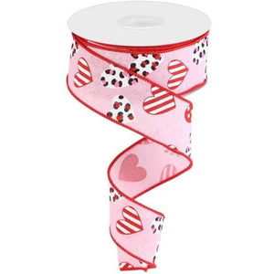 1.5" Leopard Hearts Ribbon: Pink (10 Yard)