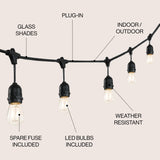15 - light indoor/outdoor rustic industrial led s14 edison bulb string lights - Tuesday Morning - Outdoor Lighting