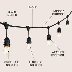 15 - light indoor/outdoor rustic industrial led s14 edison bulb string lights - Tuesday Morning - Outdoor Lighting
