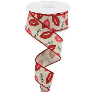 1.5" Lips XOXO Burlap Ribbon: Natural (10 Yard)
