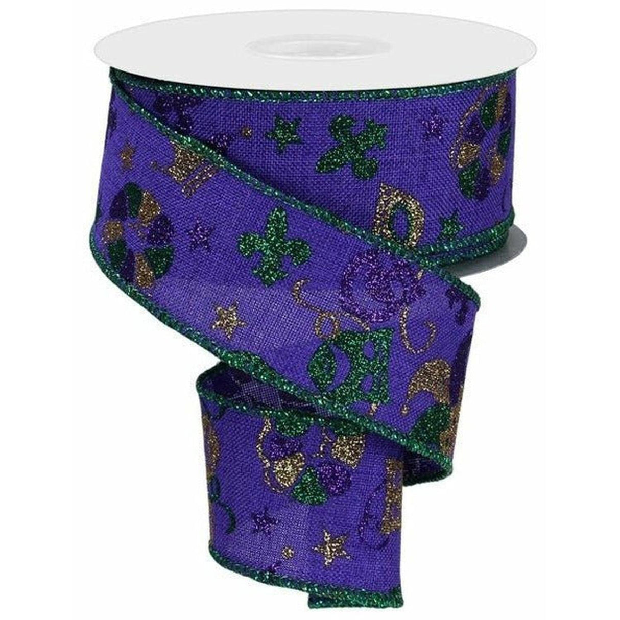 1.5" Mardi Gras Pattern Ribbon: Purple (10 Yards)